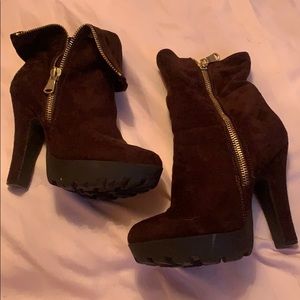 Another great pair of booties; brown faux suede.
